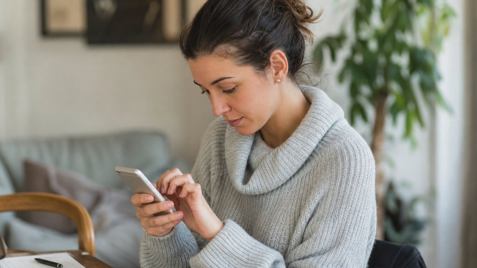 Cliente qui réserve un soin en ligne depuis son téléphone